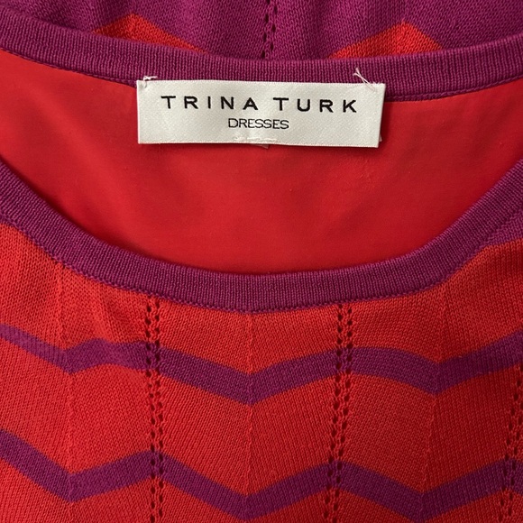 Trina Turk Knit Dress Fit and Flare Sleeveless Chevron Pattern Purple Orange 4 - Picture 6 of 8